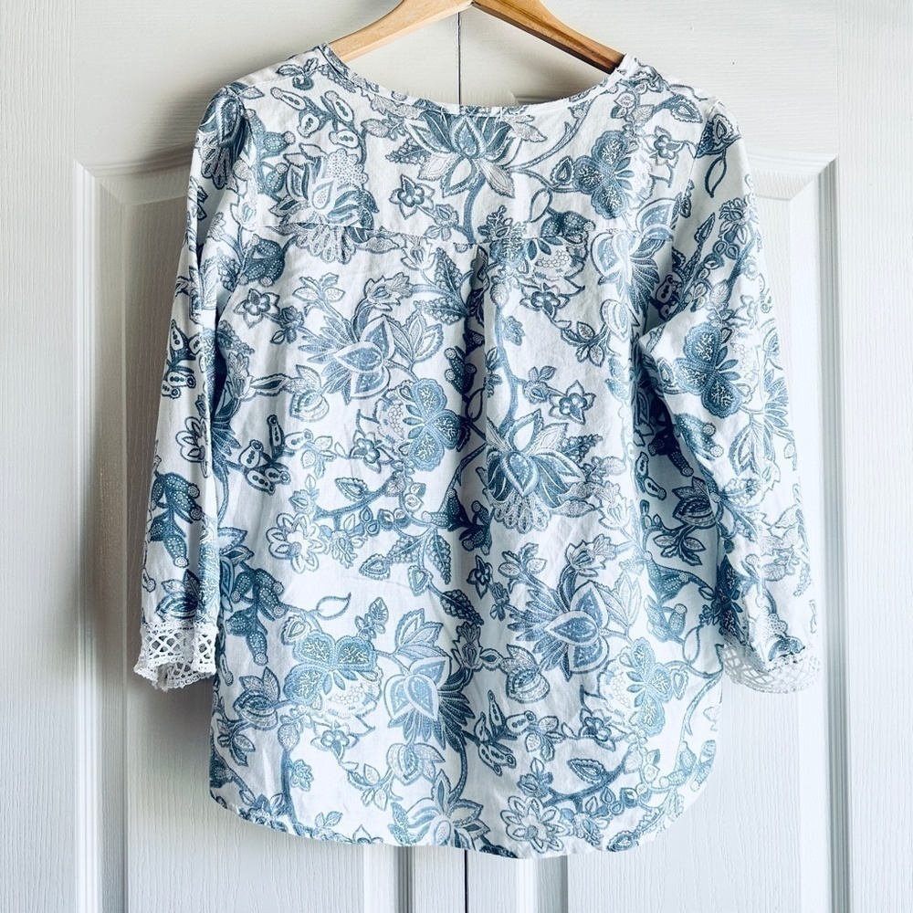 Elena Baldi Linen Floral Lace Top - Picture 6 of 7